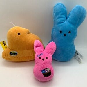 Peeps Set of Three Plush Yellow Chick Blue Bunny Pink Bunny Stuffed Toy Lot
